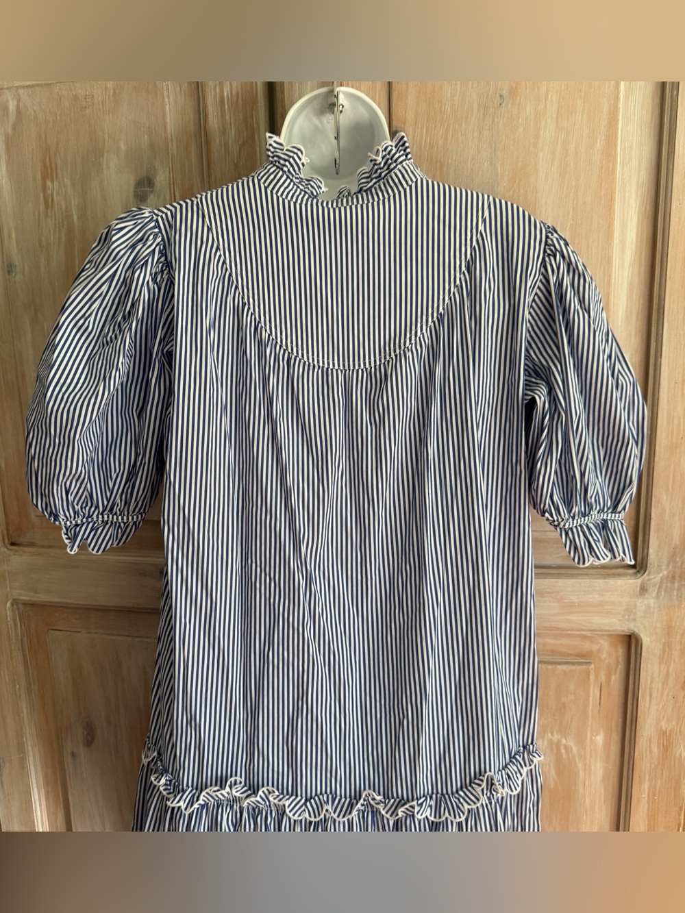 HUNTER BELL Holloway Navy and White Striped Ruffle Tier Dress Small $450 - Picture 7 of 10